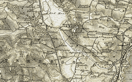 Old map of Burn of Monboys in 1908-1909