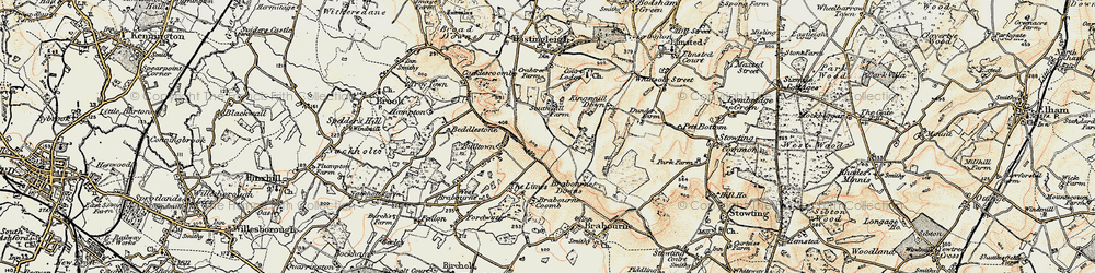 Old map of Brabourne Coomb in 1898