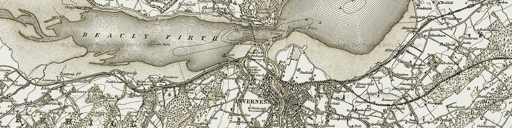 Old map of South Kessock in 1911-1912
