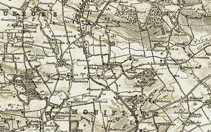 Old map of South Kingennie in 1907-1908