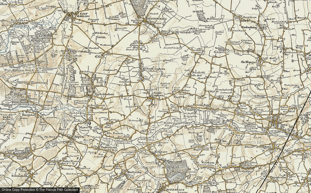 Old Map of South Lopham, 1901 in 1901