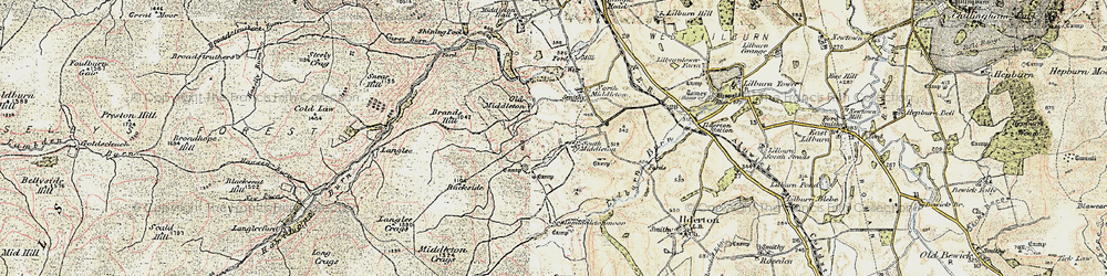 Old map of Lilburn Burn in 1901-1903