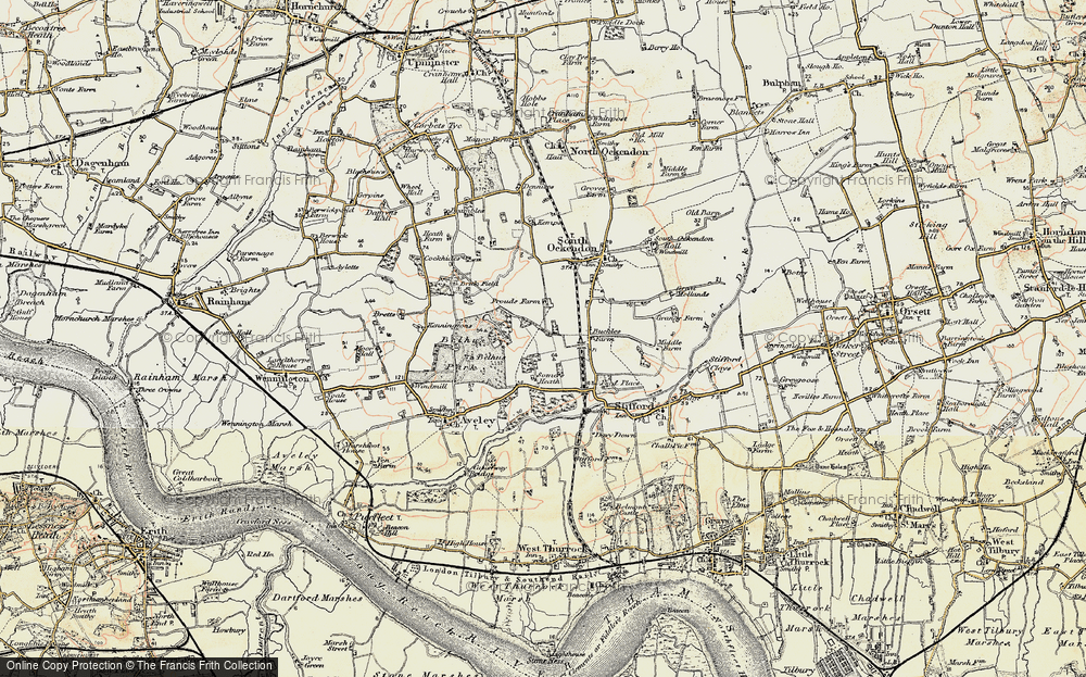 Old Map of Historic Map covering Belhus Woods Country Park in 1897-1898