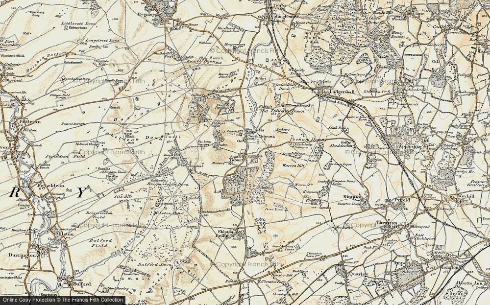 Old Map of Historic Map covering Brigmerston Down in 1897-1899