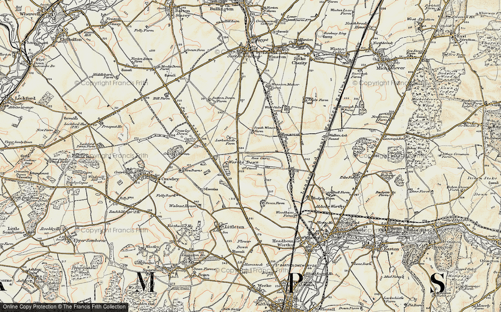 Old Map of Historic Map covering Worthy Down in 1897-1900