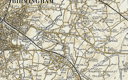 Old map of South Yardley in 1901-1902