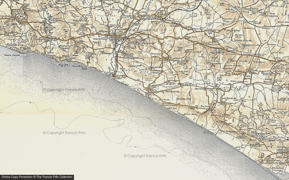 Old Map of Historic Map covering Burton Cliff in 1899