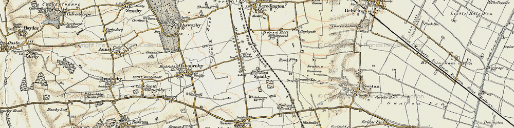 Old map of Spanby in 1902-1903