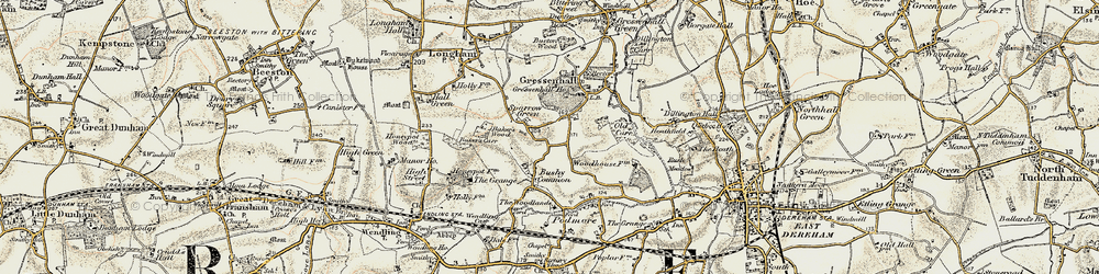 Old map of Sparrow Green in 1901-1902