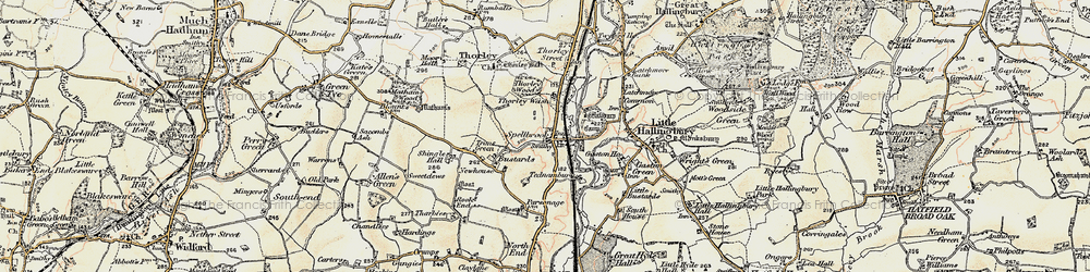 Old map of Spellbrook in 1898-1899