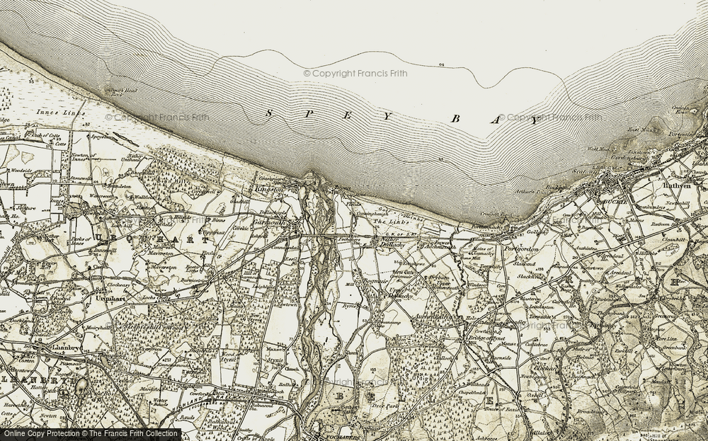 Old Map of Spey Bay, 1910 in 1910