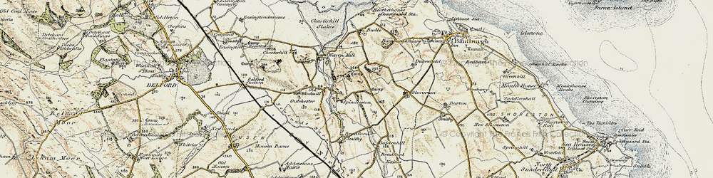 Old map of Spindlestone in 1901-1903