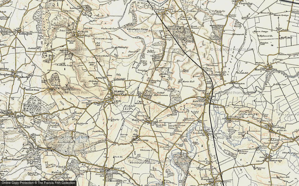 Old Map of Historic Map covering Tickhill High Common in 1903