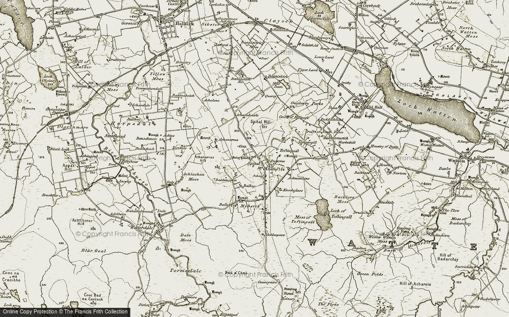 Old Map of Historic Map covering Achanarras Hill in 1911-1912