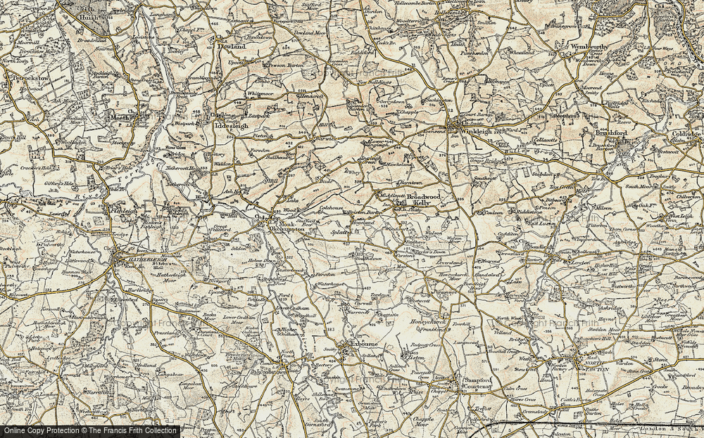 Old Map of Historic Map covering Brixton Barton in 1899-1900