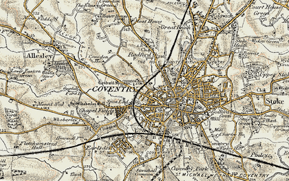 Old map of Spon End in 1901-1902