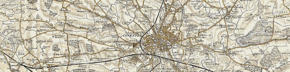 Old map of Spon End in 1901-1902