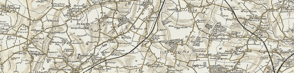Old map of Spooner Row in 1901-1902