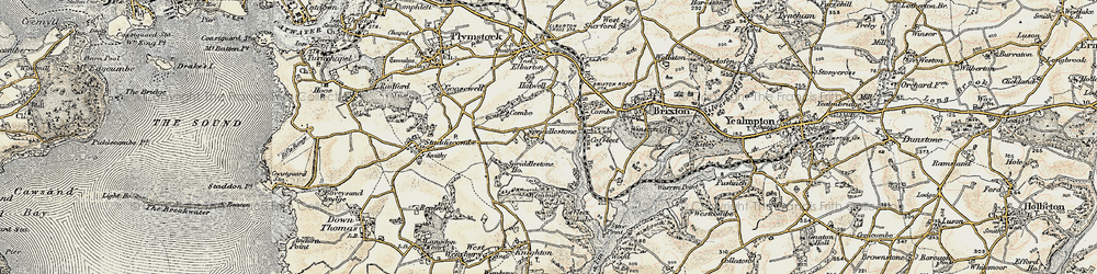 Old map of Spriddlestone in 1899-1900