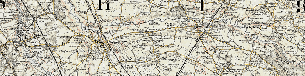 Old map of Sproston Green in 1902-1903