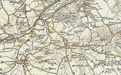 Old map of St Cross South Elmham in 1901-1902