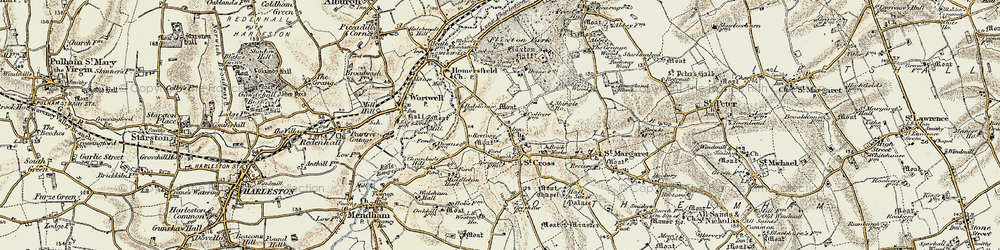 Old map of St Cross South Elmham in 1901-1902