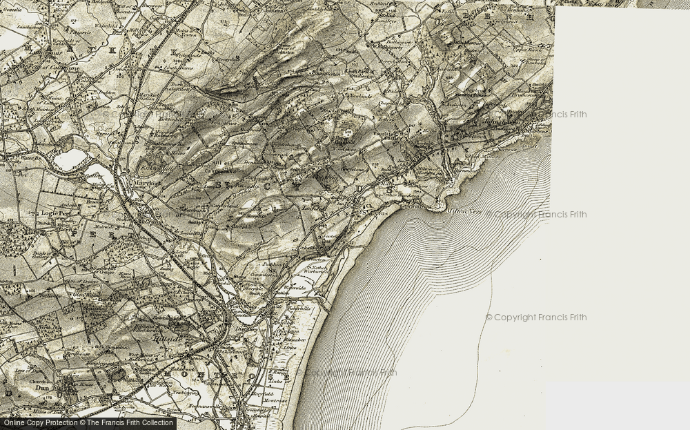 Old Map of St Cyrus, 1907-1908 in 1907-1908