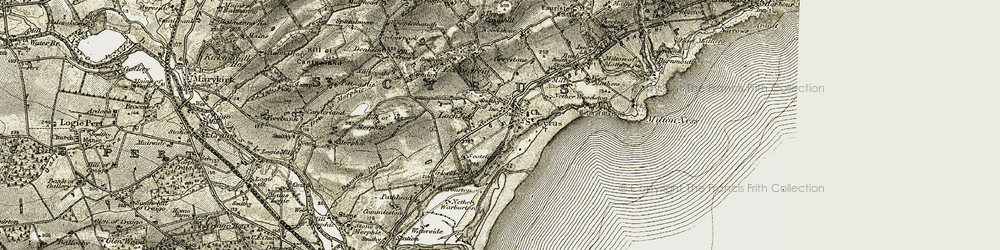 Old map of St Cyrus in 1907-1908