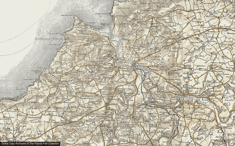 OLD ORDNANCE SURVEY MAP CARDIGAN 1909 ST DOGMELLS CILGERRAN VERWICK MOYLGROVE 