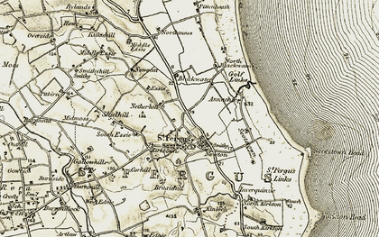 Old map of St Fergus in 1909-1910