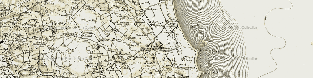 Old map of St Fergus in 1909-1910