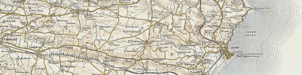 Old map of St Florence in 1901-1912