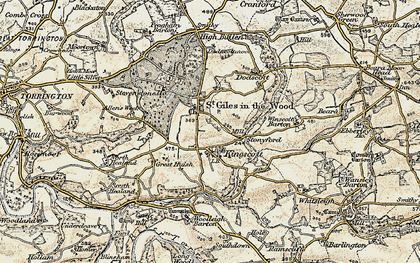 Old map of St Giles in the Wood in 1899-1900