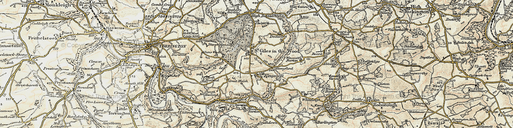 Old map of St Giles in the Wood in 1899-1900