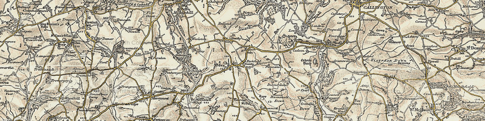 Old map of St Ive Cross in 1899-1900