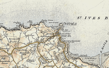 Old map of St Ives in 1900