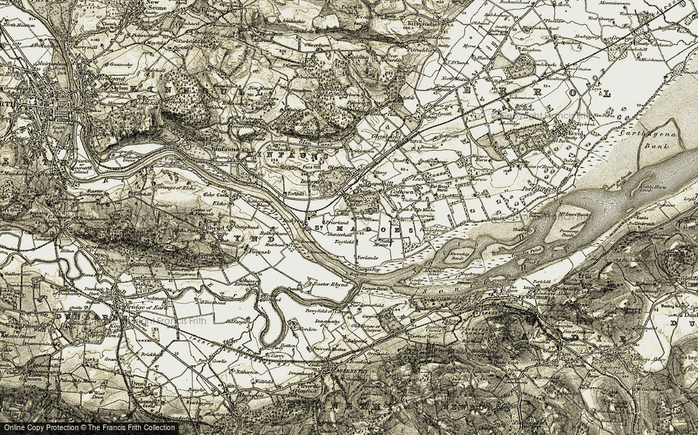 Old Map of Historic Map covering Pitfour Castle in 1906-1908
