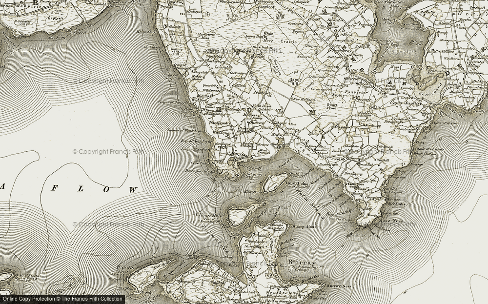 Old Map of Historic Map covering Bay of Ayre in 1911-1912