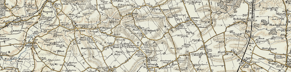 Old map of St Michael South Elmham in 1901-1902