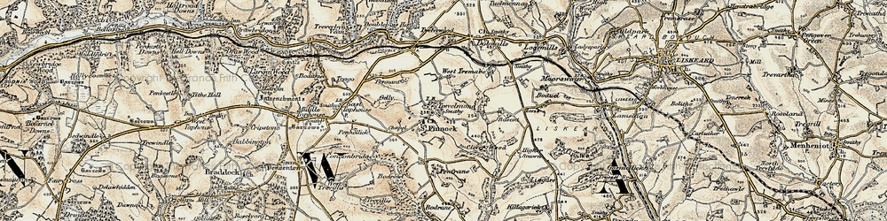 Old map of St Pinnock in 1900