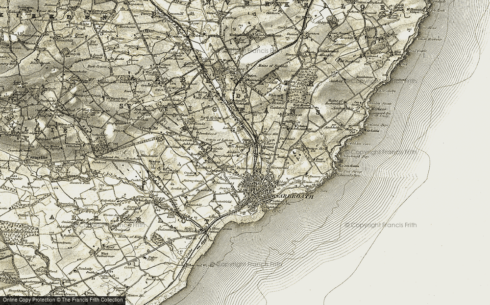 Old Map of St Vigeans, 1907-1908 in 1907-1908