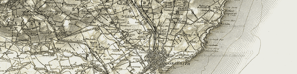 Old map of St Vigeans in 1907-1908