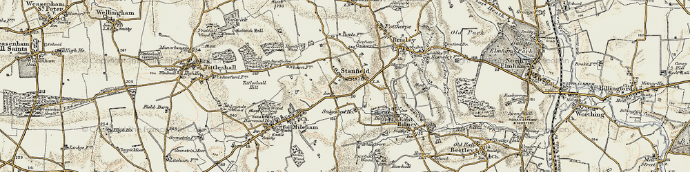 Old map of Stanfield in 1901-1902