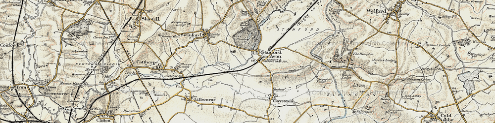 Old map of Stanford on Avon in 1901-1902