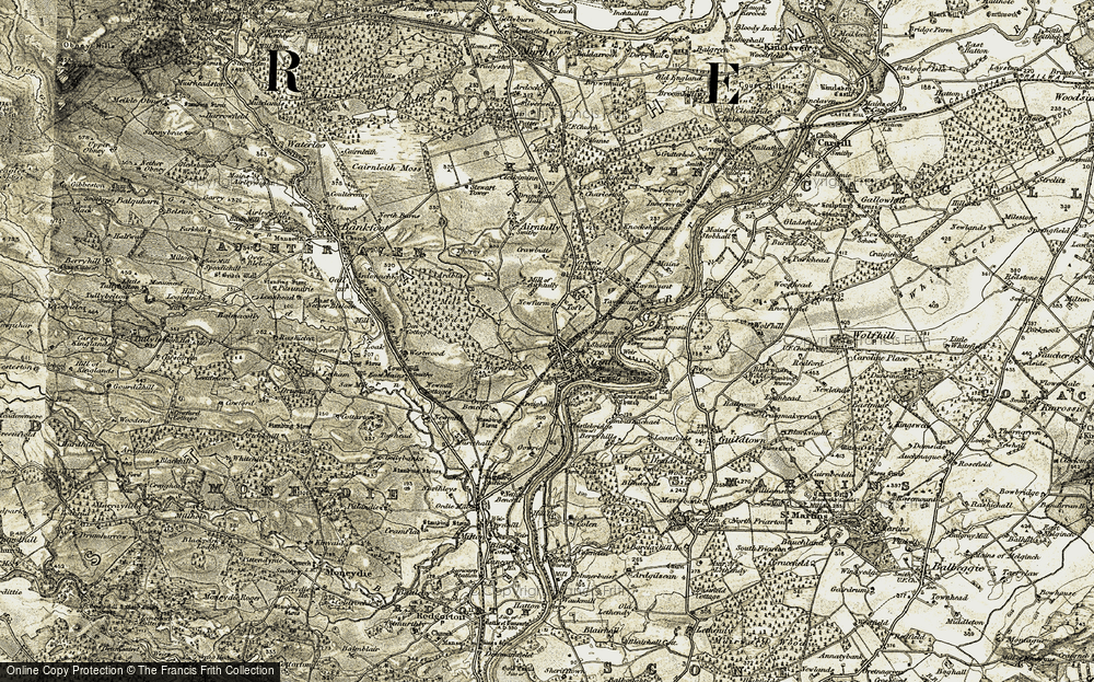 Old Map of Historic Map covering Benchil Burn in 1907-1908
