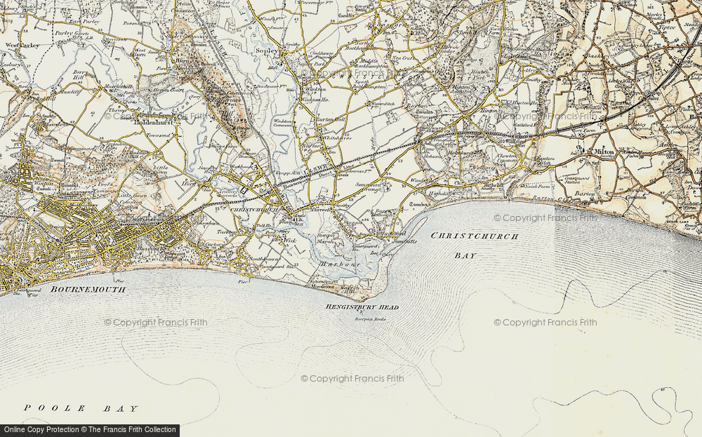 Old Map of Historic Map covering Hengistbury Head in 1899-1909