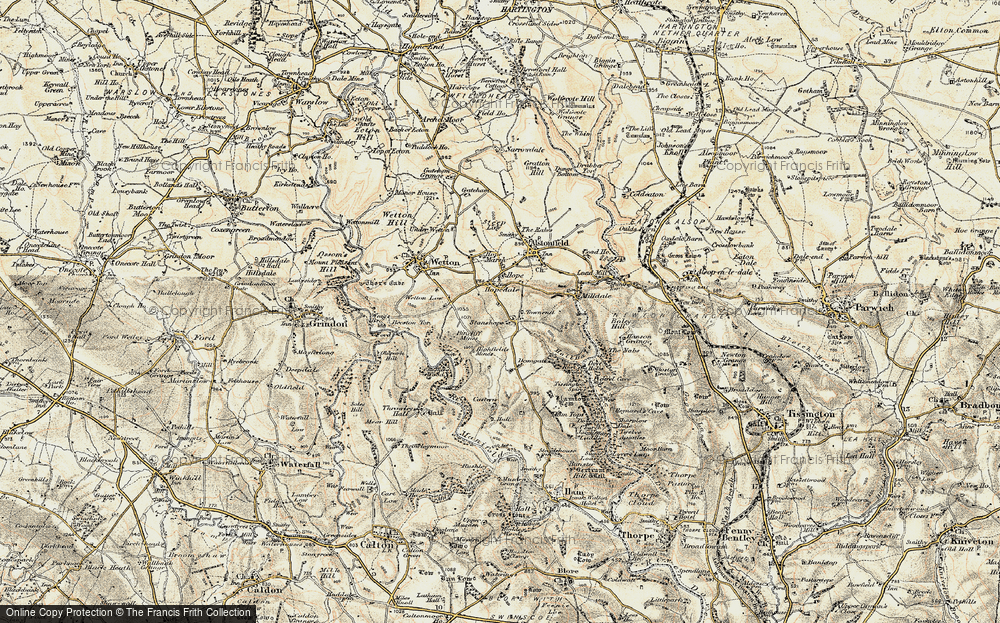 Old Map of Historic Map covering Wetton Low in 1902-1903