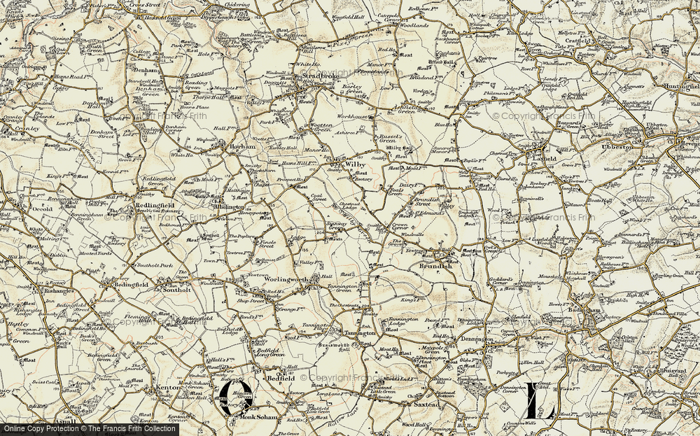 Old Map of Historic Map covering Wilby Green in 1901