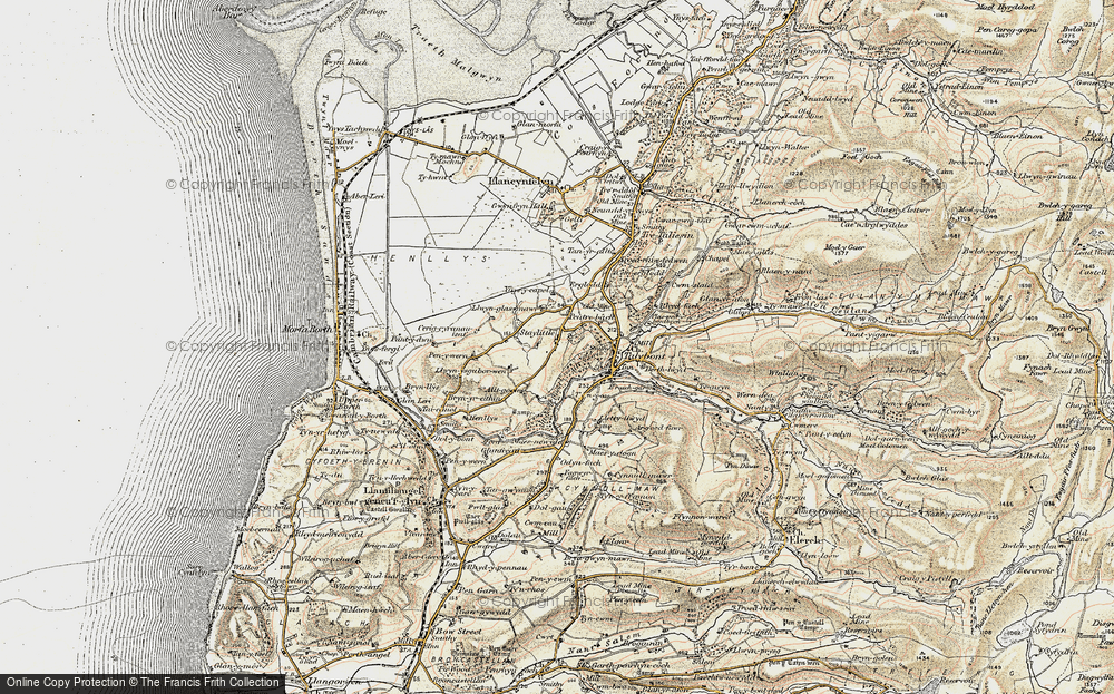 Old Map of Historic Map covering Borth to Devil's Bridge to Pontrhydfendigaid Trail in 1902-1903