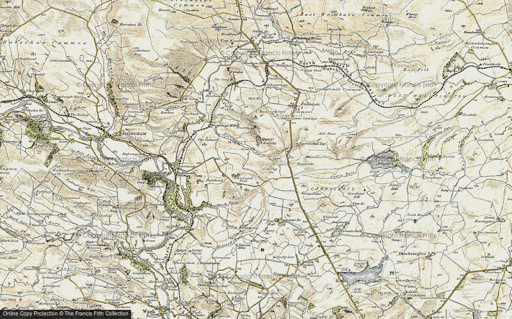 Old Map of Historic Map covering Broomhope Burn in 1901-1903
